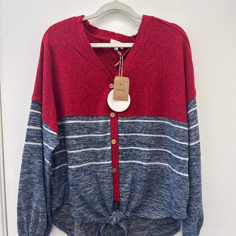 Umgee oversized Small Red and Gray Women's Pullover